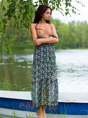 Stunning 18 - Cute teen Dolores M displays her hot pussy and tits by the lake