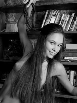 Rylsky Art - Long haired babe Freya exposes her magical feet and lovely pussy on the stairs