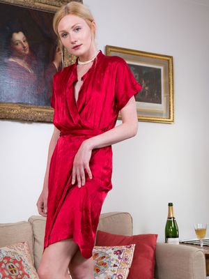 Metart - Leggy blonde teen Gerda Rubia removes her red dress to pose totally naked