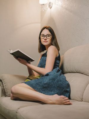 The Life Erotic - Teen nerdy girl Sade Mare plays with her small pussy after reading a book