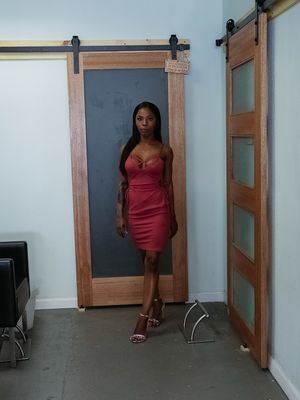 Dyked - Smoking hot ebony doll Sarah Banks slips out off her pink dress for us