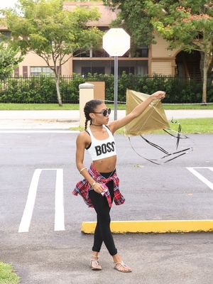 Exxxtra Small - Beautiful skinny ebony babe Kendall Woods plays and flies a kite outside