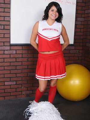 Innocent High - Dark haired cheerleader Christina Moure strips from her uniform